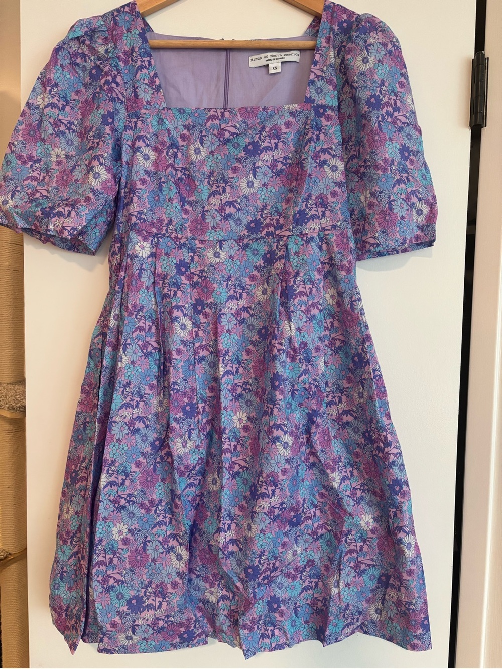 BIRDS OF NORTH AMERICA Purple Floral Square-Neck Casual Dress